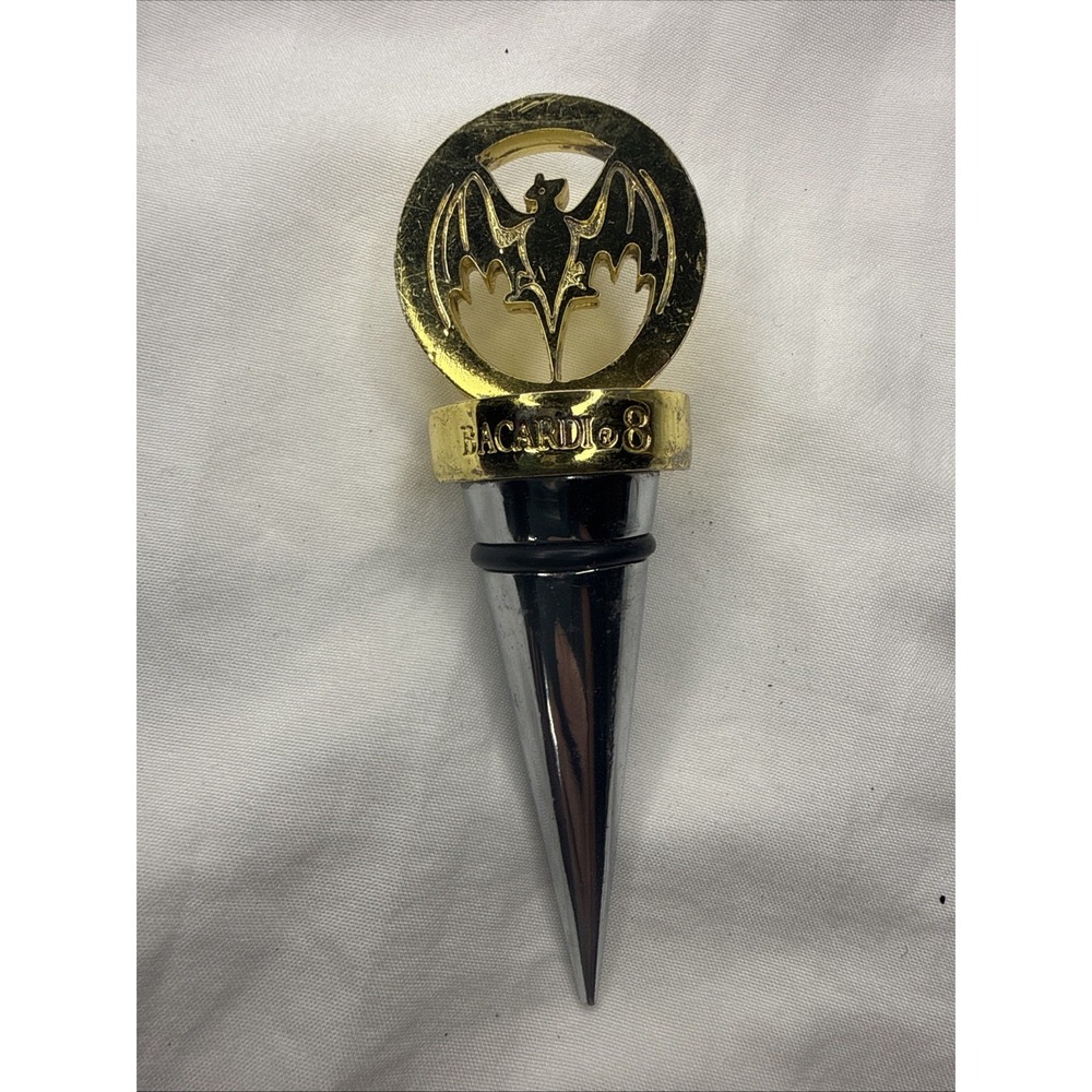 Bacardi 8 Chrome Bottle Cork Stopper With Wooden Bat Logo
